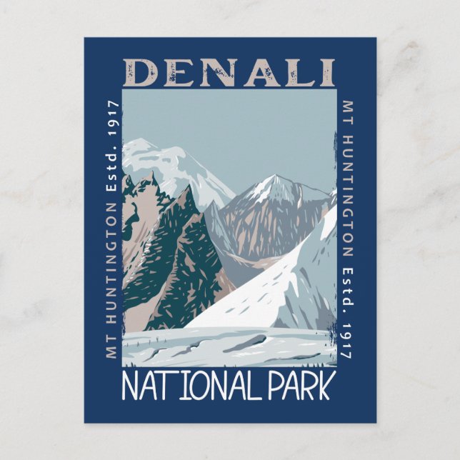 Cartão Postal Parque Nacional Denali Alaska Monte Huntington Ret (Frente)