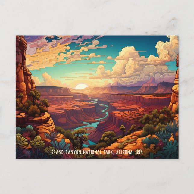 Cartão Postal Parque Nacional do Grand Canyon, ilustração estili (Frente)