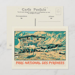 Cartão Postal Parque Nacional dos Pirenéus França, ovelhas