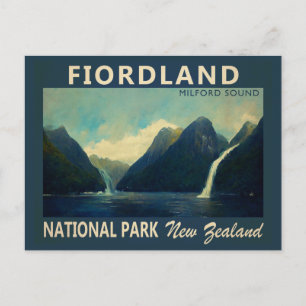 Cartão Postal Parque Nacional Fiordland Nova Zelândia Aquarela