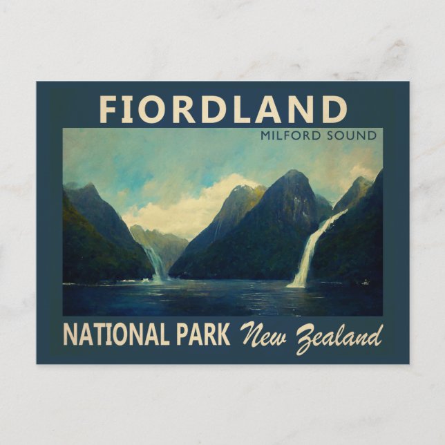 Cartão Postal Parque Nacional Fiordland Nova Zelândia Aquarela (Frente)