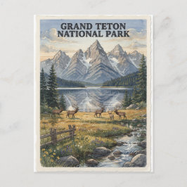 Cartão Postal Parque Nacional Grand Teton Wyoming Aquarela