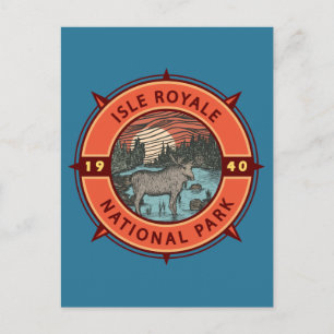 Cartão Postal Parque Nacional Isle Royale Moose Bússola Retro