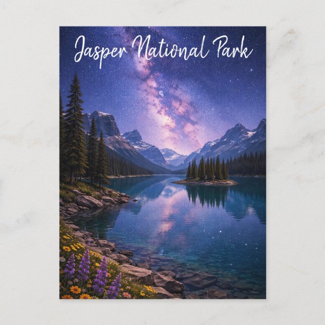 Cartão Postal Parque Nacional Jasper Canadá à Noite (Frente)