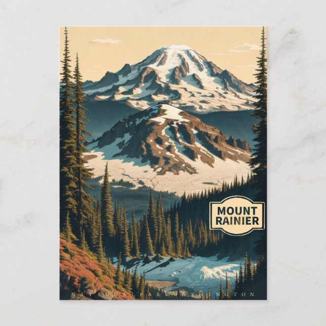 Cartão Postal Parque Nacional Monte Rainier em Washington (Frente)