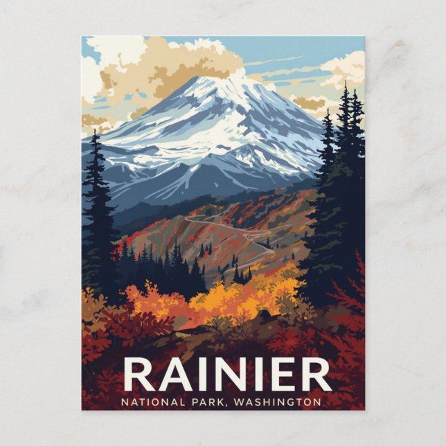 Cartão Postal Parque Nacional Mt Rainier Cores de Outono (Frente)