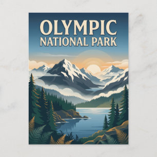 Cartão Postal Parque Nacional Olympic Washington Montanha Vintag