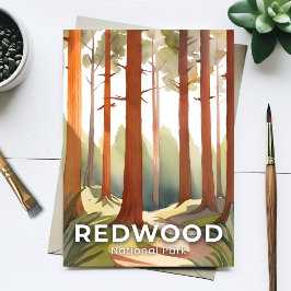Cartão Postal Parque Nacional Redwood | Árvores em Aquarela