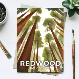 Cartão Postal Parque Nacional Redwood | Floresta Alta Aquarela