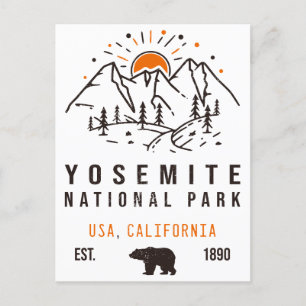 Cartão Postal Parque Nacional Yosemite Retro Sunset Mountain