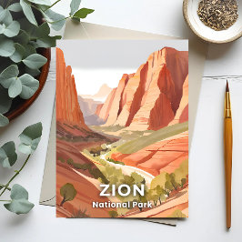 Cartão Postal Parque Nacional Zion | Aquarela de Viagem do Vale