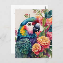 Cartão Postal Parrot Watercolor Floral Multicolor Art