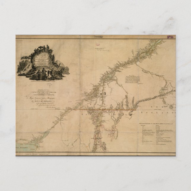 Cartão Postal Parte habitada do Canadá no mapa de 1777 (Frente)