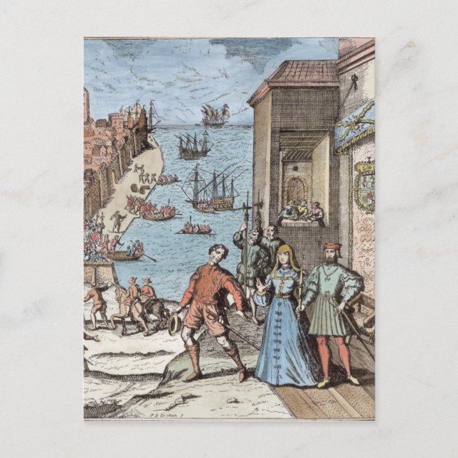 Cartão Postal Partida de Columbus com Ferdinand e (Frente)