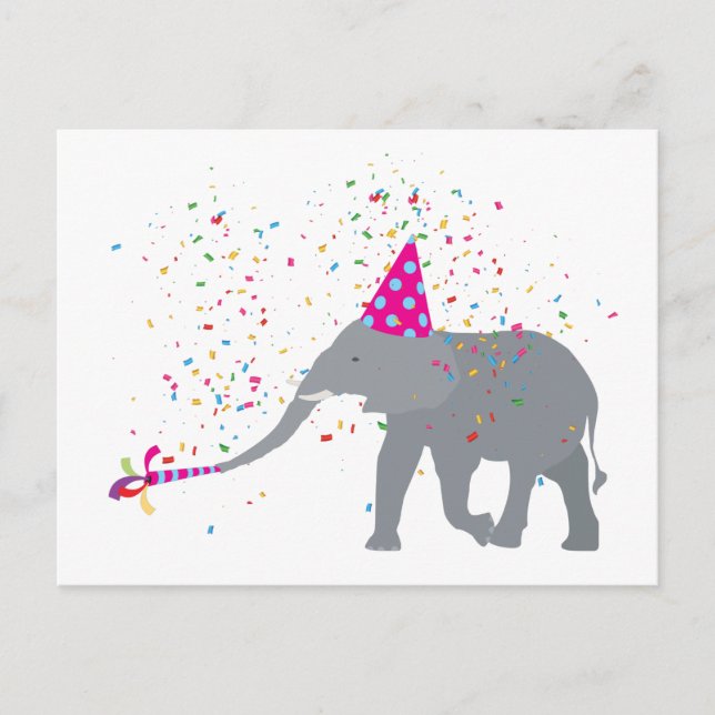 Cartão Postal Partida de elefantes - Animais com festa (Frente)