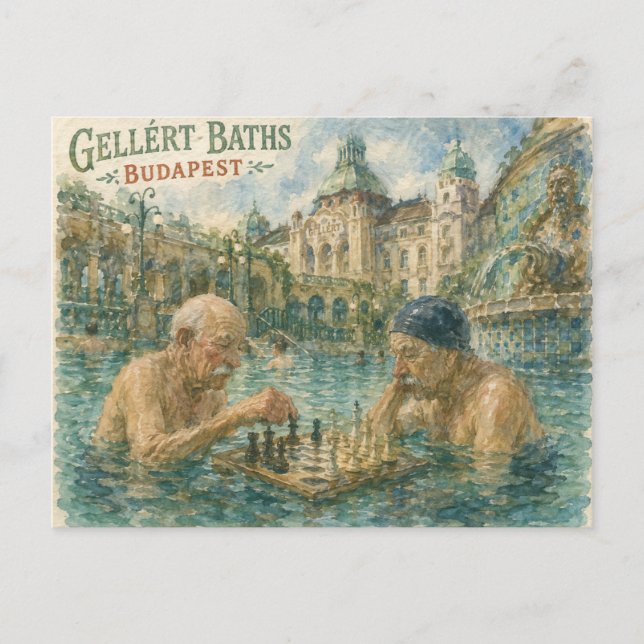 Cartão Postal Partida de xadrez Gellert Baths Budapeste Hungria (Frente)
