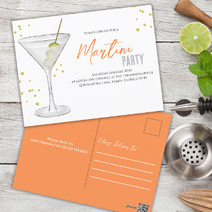 Cartão Postal Partido Cocktail Retro Typografia Martini