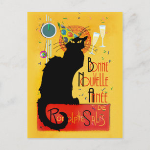 Cartão Postal Partido do Feliz ano novo do Chat Noir