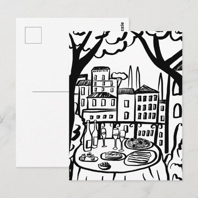 Cartão Postal Partido no Terrace Whimsical City Drawn (Frente/Verso)