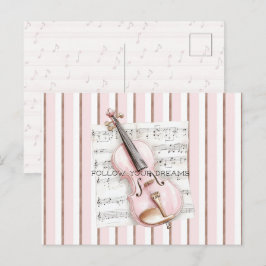 Cartão Postal Partitura de Violino Rosa