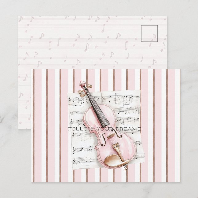 Cartão Postal Partitura de Violino Rosa (Frente/Verso)