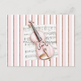 Cartão Postal Partitura de Violino Rosa