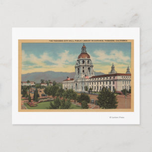 Cartão Postal Pasadena, CA - vista da câmara municipal & Librar