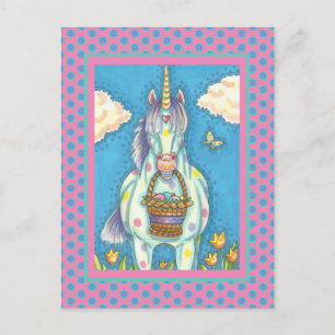 CARTÃO POSTAL PÁSCOA BASKET UNICORN, FANTASIA FANTASY HORSE POST