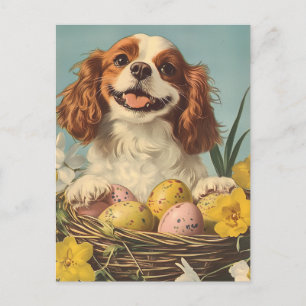 Cartão Postal Páscoa Cavalier King Charles Spaniel Vintage