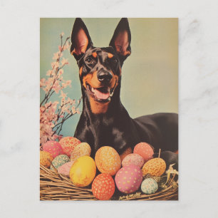 Cartão Postal Páscoa Dobermann Vintage