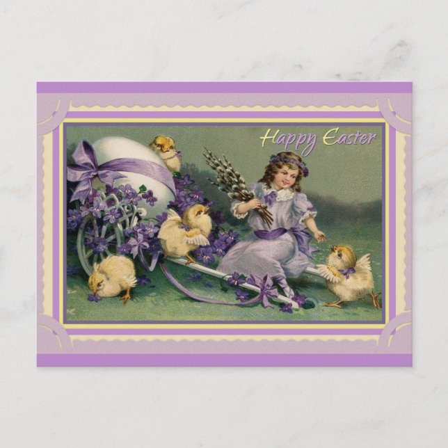 Cartão Postal Páscoa Fita Pintinho Fita Roxa (Frente)