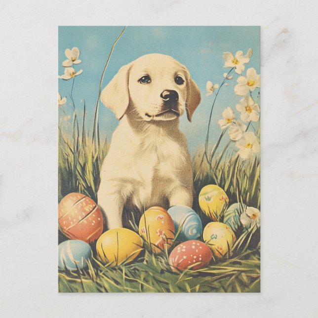 Cartão Postal Páscoa Labrador Vintage (Frente)