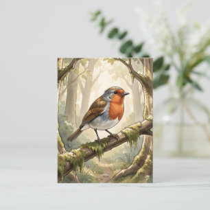 Cartão Postal Passarinho cute em floresta antiga