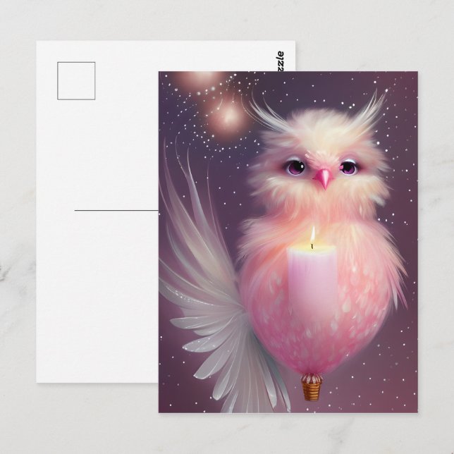 Cartão Postal Passarinho Rosa Fofinho (Frente/Verso)