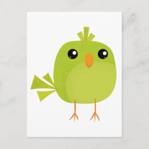 Cartão Postal Passarinho Verde Fofo Desenho Animado