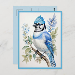 Cartão Postal Pássaro azul-aquarela na ramificação da árvore