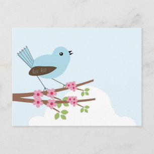 Cartão Postal Pássaro Azul na Árvore do Flor