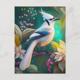 Cartão Postal Pássaro Branca de Teal Wing Jay Fantasy
