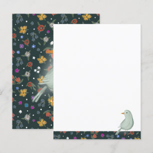 Cartão Postal Pássaro branco de Herão pintado à mão sobre flor s