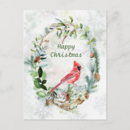 Cartão Postal Pássaro Cardinal de Wreath de inverno