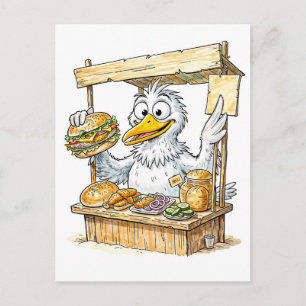 Cartão Postal Pássaro de Quadrinhos no Balcão de Peixes