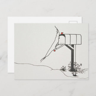 Cartão Postal Pássaro Esperando Correio na Caixa de Correspondên