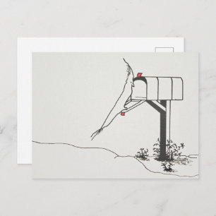 Cartão Postal Pássaro Esperando por e-mail na caixa de correio