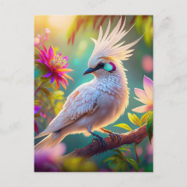 Cartão Postal Pássaro Fantasia Juvenil Crested Blush Feather Dov