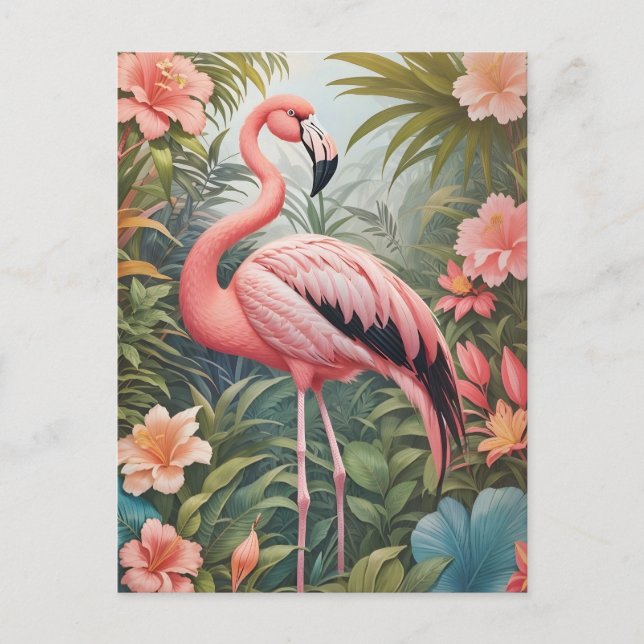 Cartão Postal Pássaro Flamingo Tropical Rosa Gordo (Frente)