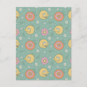 Cartão Postal Pássaro Grande Padrão Floral de Boas Vibes