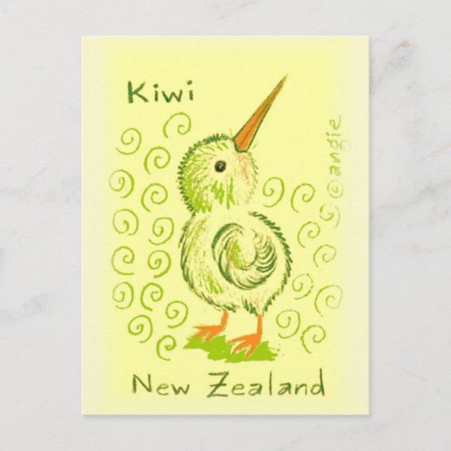 Cartão Postal Pássaro Kiwi da Nova Zelândia (Frente)
