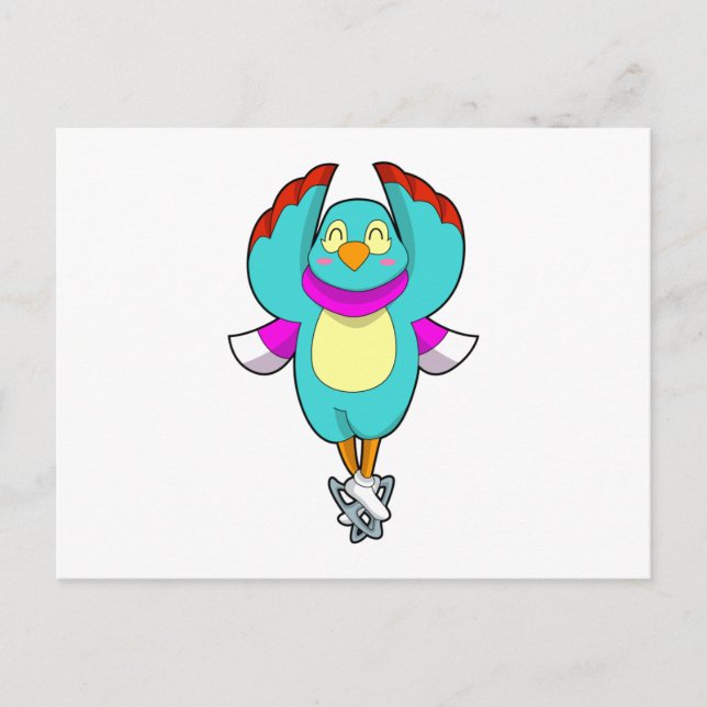 Cartão Postal Pássaro na patinação de gelo com skates de gelo.PN (Frente)