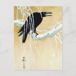 Cartão Postal Pássaro Negro em Neve, Ikeda Koson