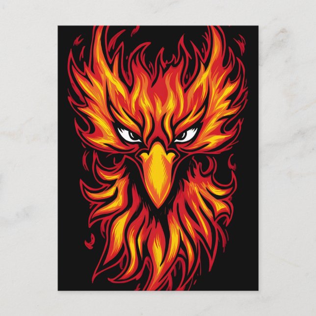 Cartão Postal Pássaro Phoenix com Chamas Fiery Design de Arte Gr (Frente)